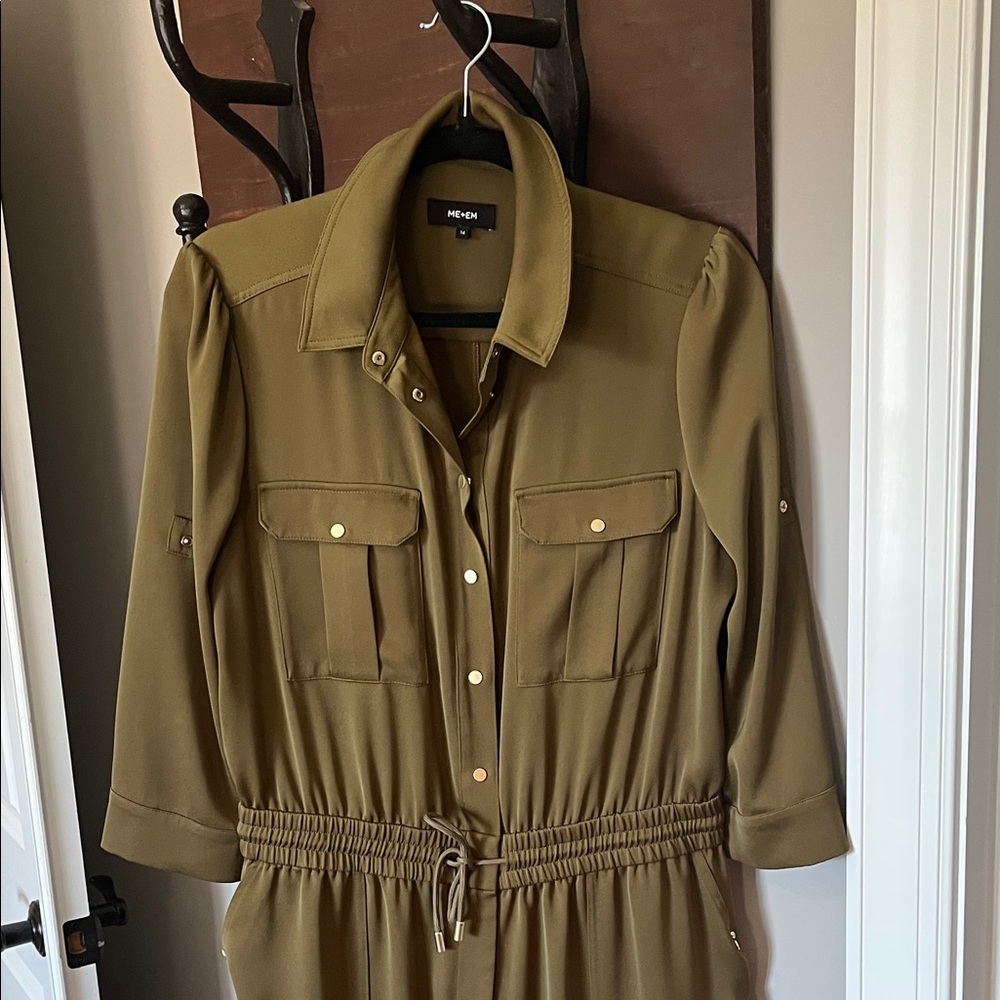 ME+EM Olive Green Button-Up Jumpsuit